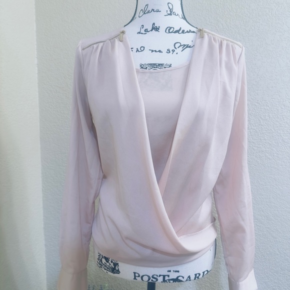 Calvin Klein Light Pink Draped Blouse with Gold Details - Picture 5 of 7